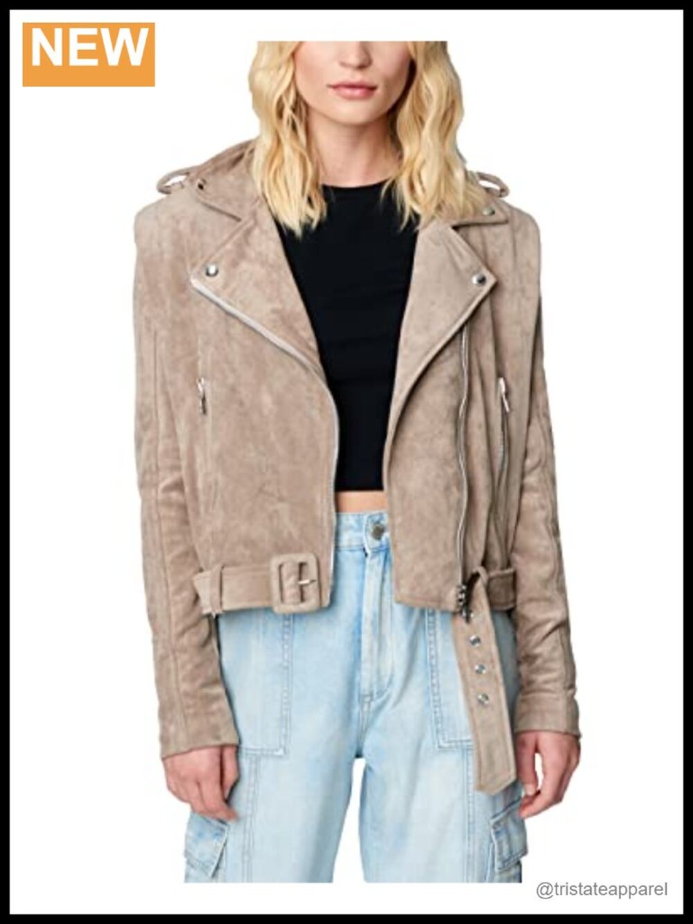 Women's Suede Moto Jacket Faux Leather Coat Long Sleeve Zipper
